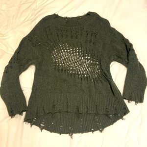 ZARA Destroyed Grunge Oversized Olive Knit Sweater
